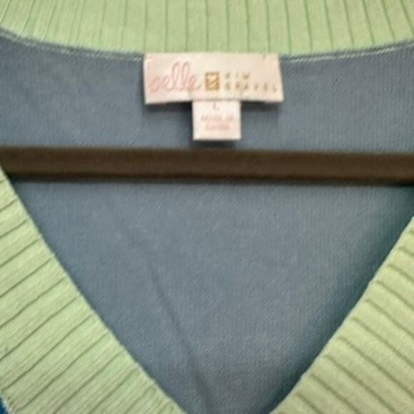 Belle by Kim Gravel Large Knitted Sweater V-Neck Color Block Casual Comfort - Picture 5 of 10